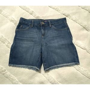 The Childrens Place Girls Raw Hem Denim Midi Shorts Size 8 Plus Long Blue